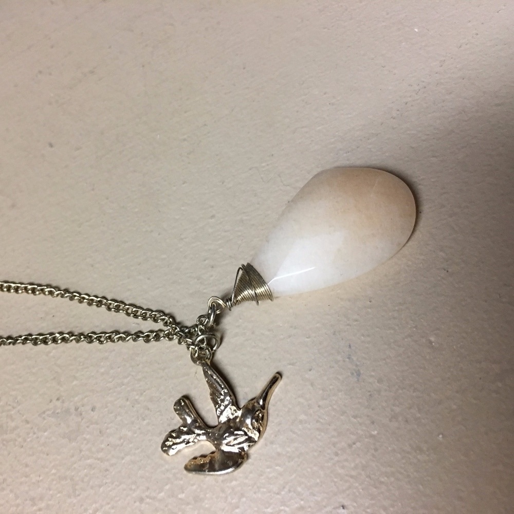 Teardrop and Bird Gold Necklace